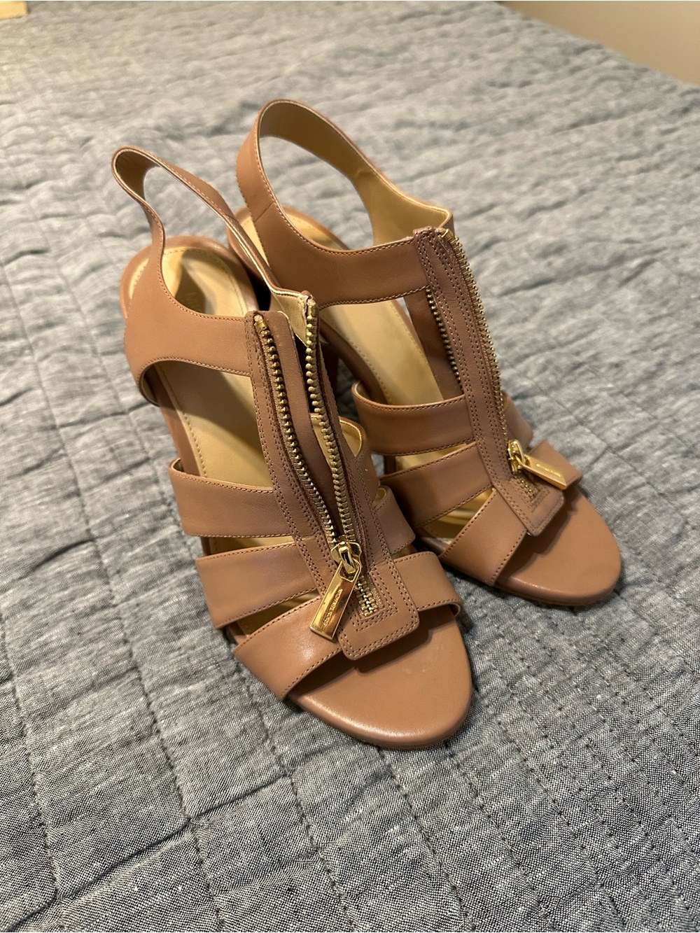 Michael Kors Brown Strappy Slingback Heels with Center Zipper